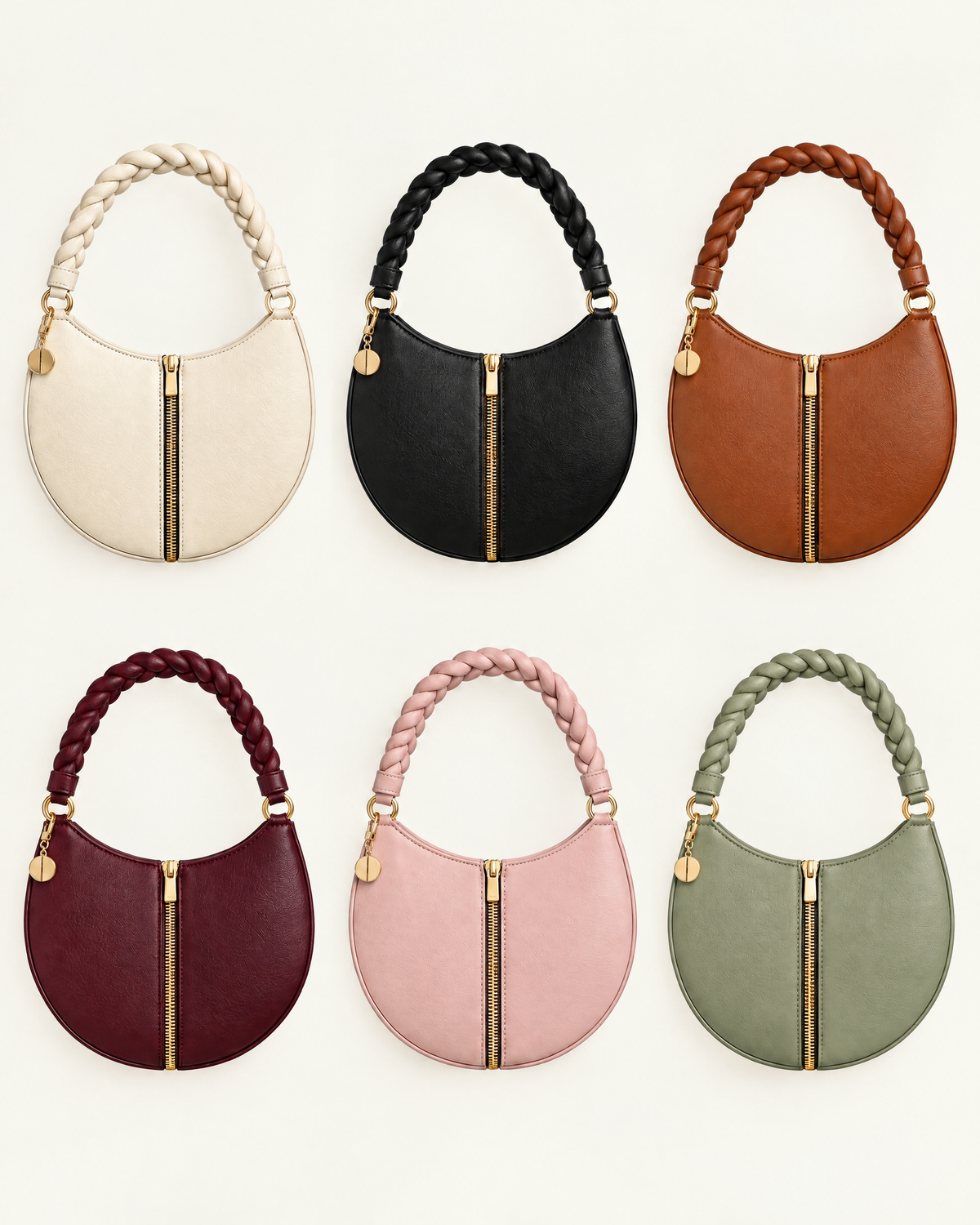 Six colours: cream, black, cognac, burgundy, blush pink, sage
